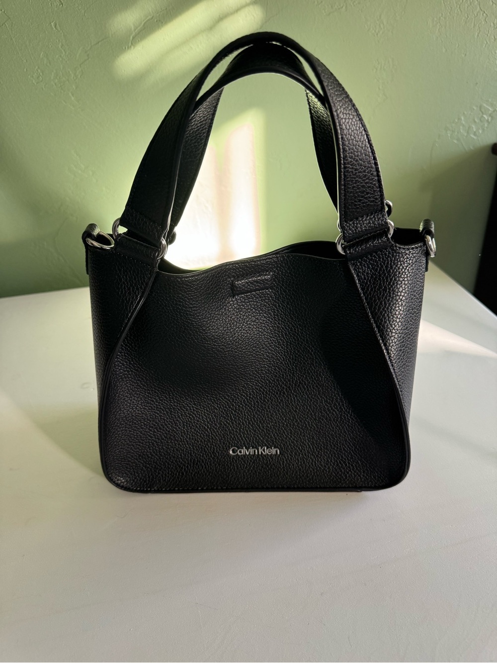 Calvin Klein Black Pebbled Leather Satchel Tote